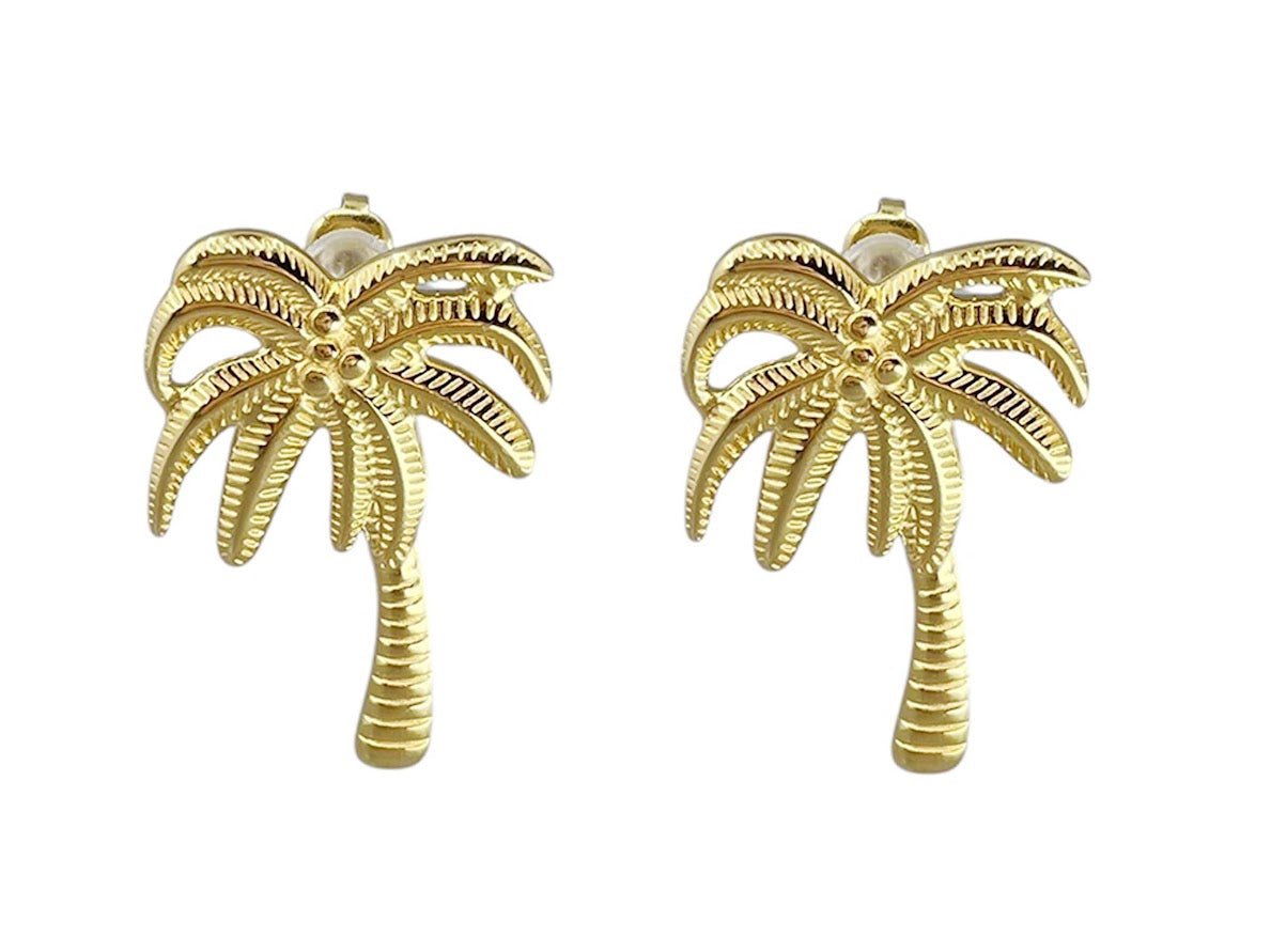 Gold Palm Tree Stud Earrings