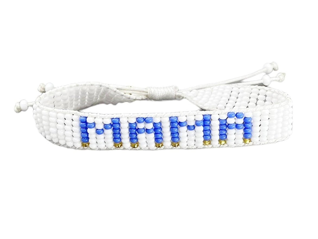 Blue, White, and Gold Beaded MAMA Bracelet