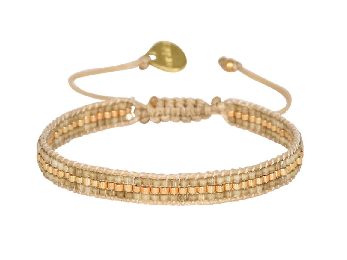 Taupe and Gold Beaded Line Bracelet