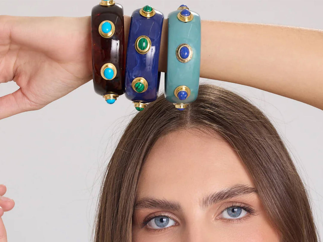 Turquoise Resin Bangle with Lapis Stones