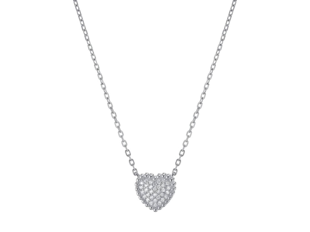 Silver Pave CZ Heart Necklace