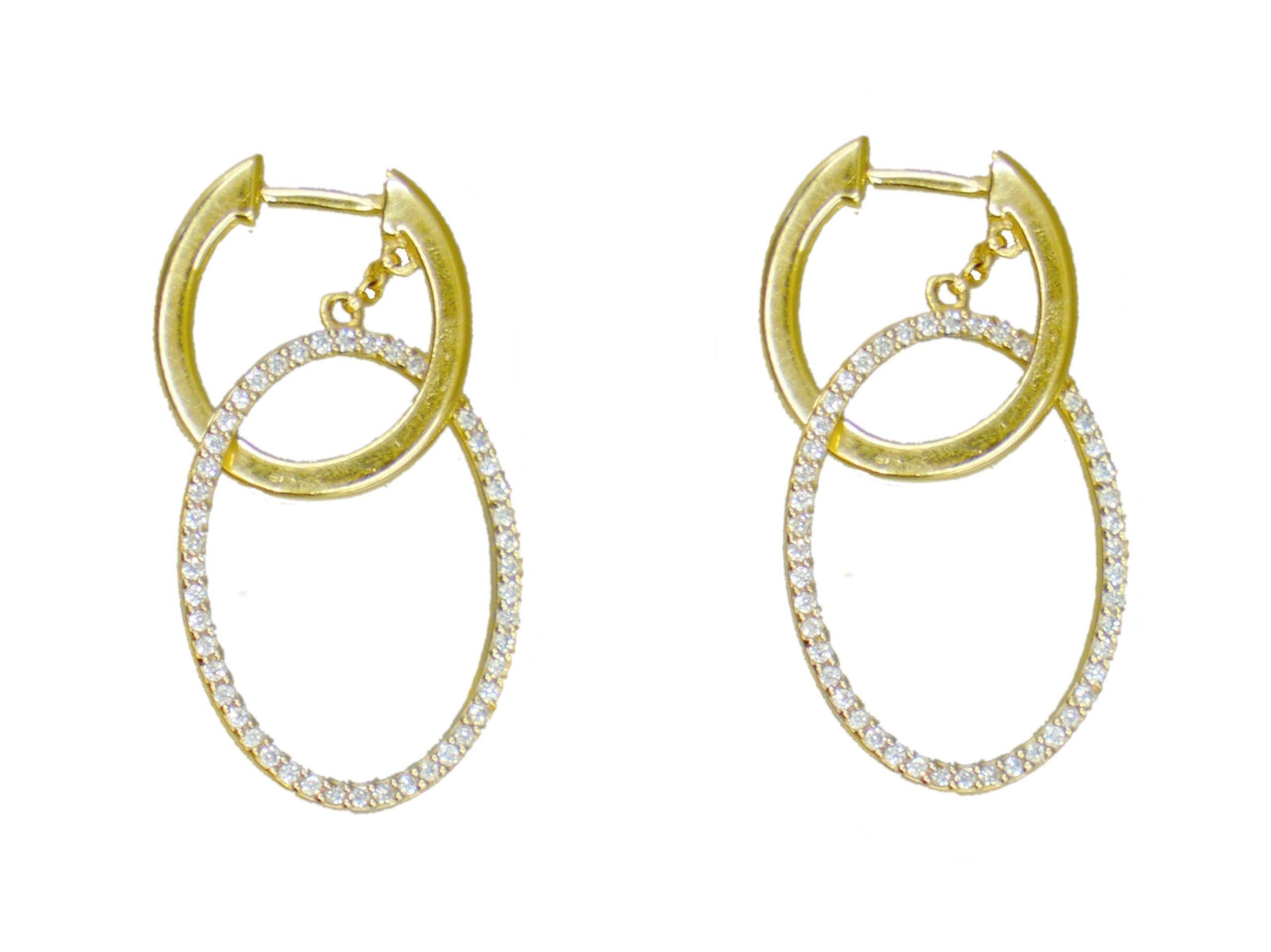14k Oval Drop Earrings with Diamonds