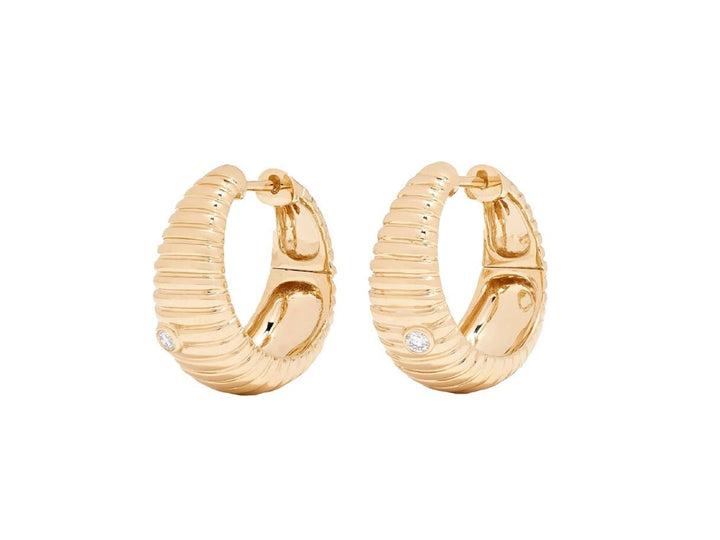 9K Gold Ridged Hoops with Diamonds