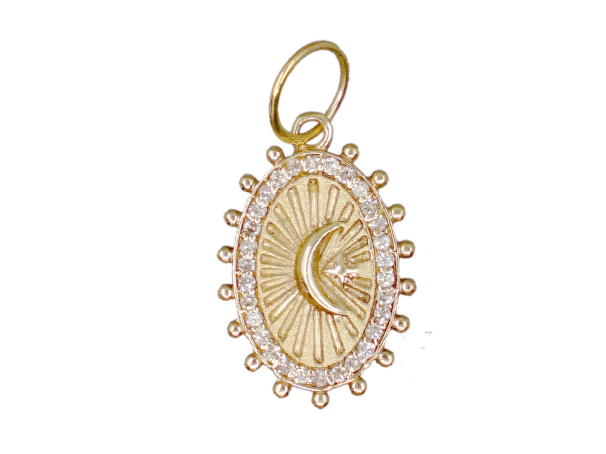14k Fluted Moon Pendant with Diamonds
