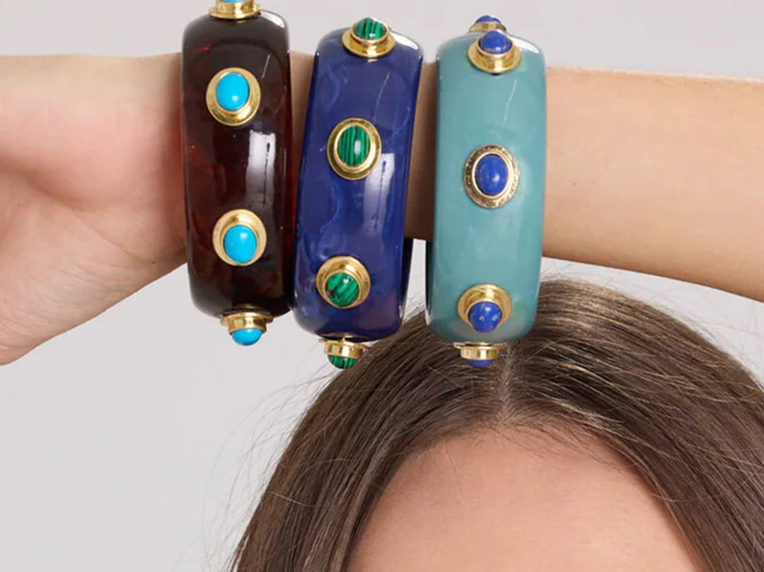 Lapis Resin Bangle with Malachite Stones