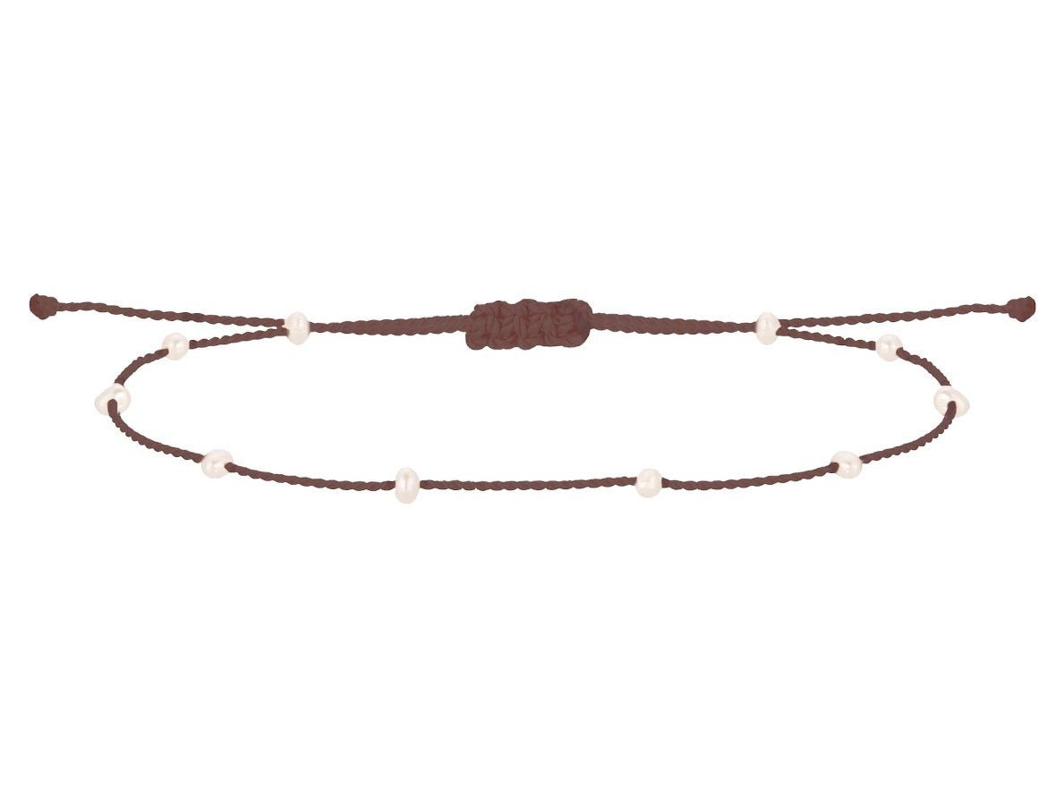 Brown Cord Bracelet with Pearls.