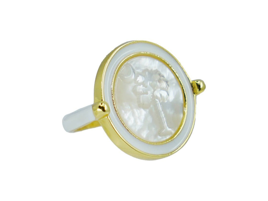 MOP Palm and Crescent Cameo Ring