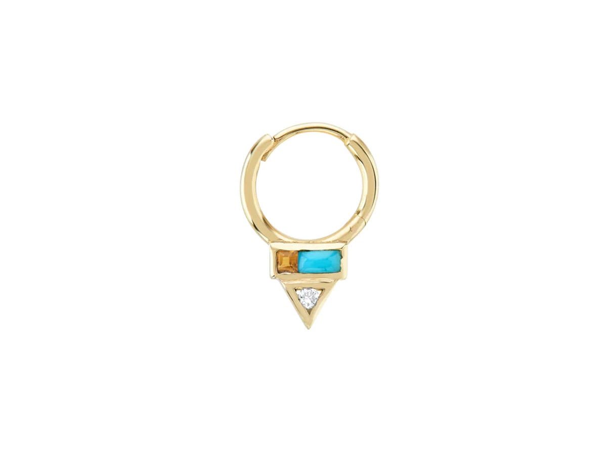 9k Right Ear Clicker Hoop with Citrine, Turquoise, and Diamond