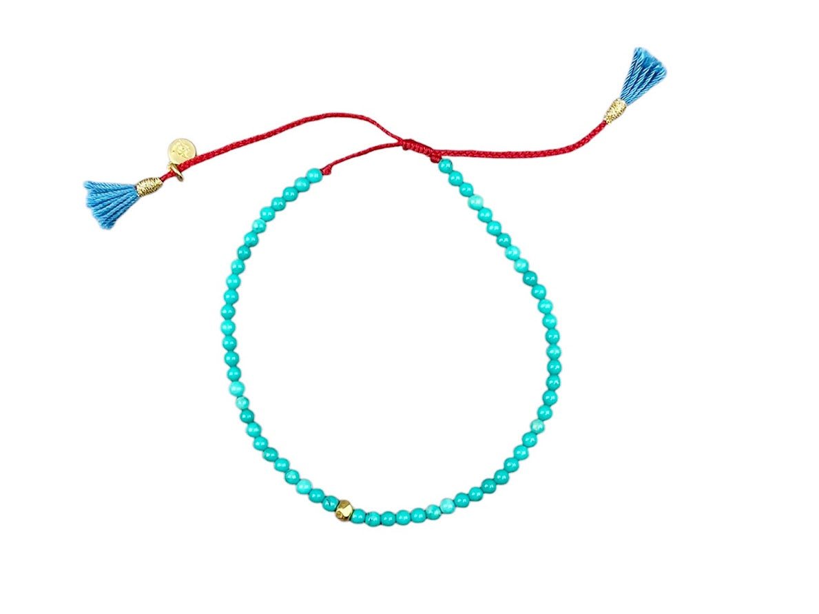 Turquoise with Gold Beads and Red String Bracelet