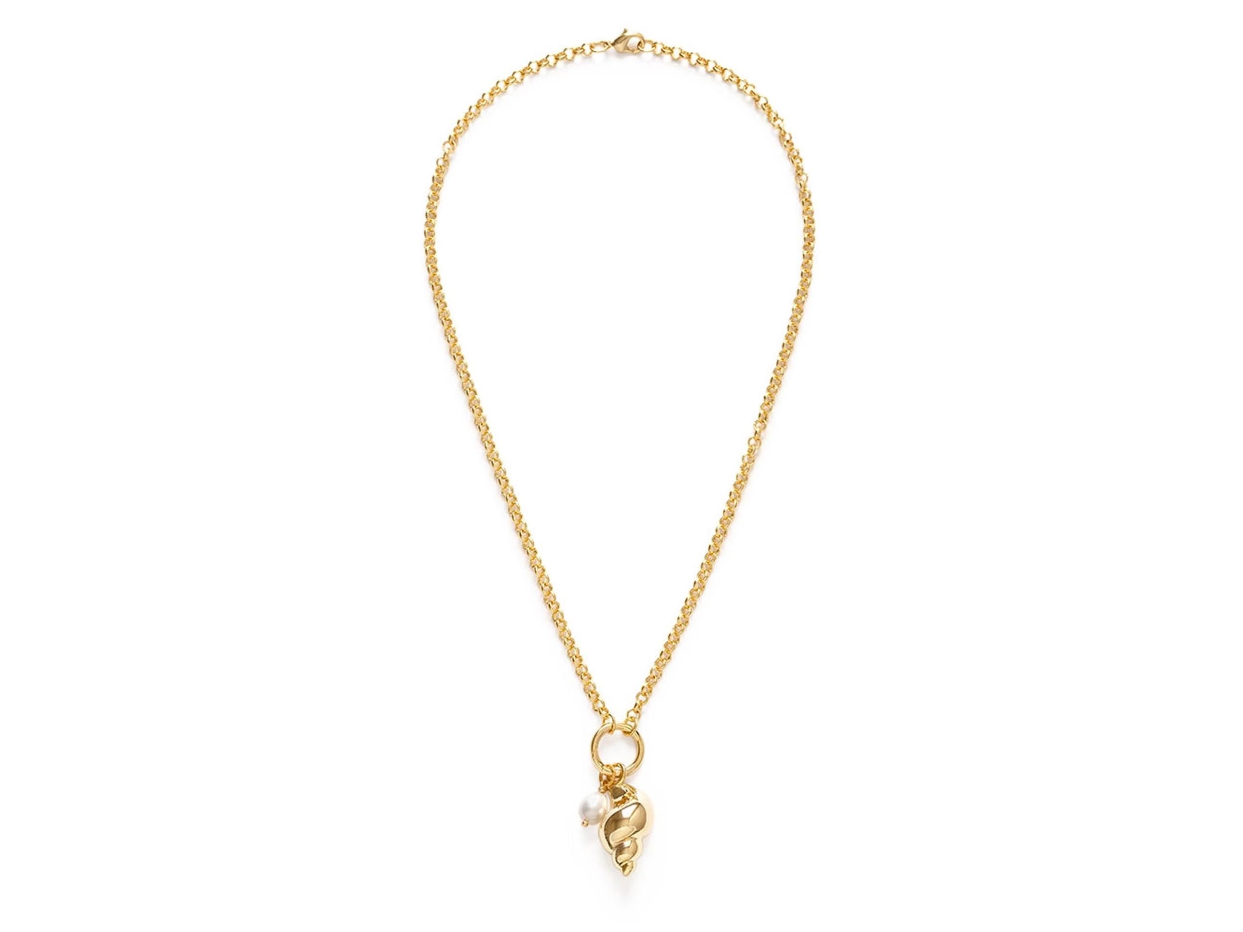 Gold Conch Shell and Pearl Necklace
