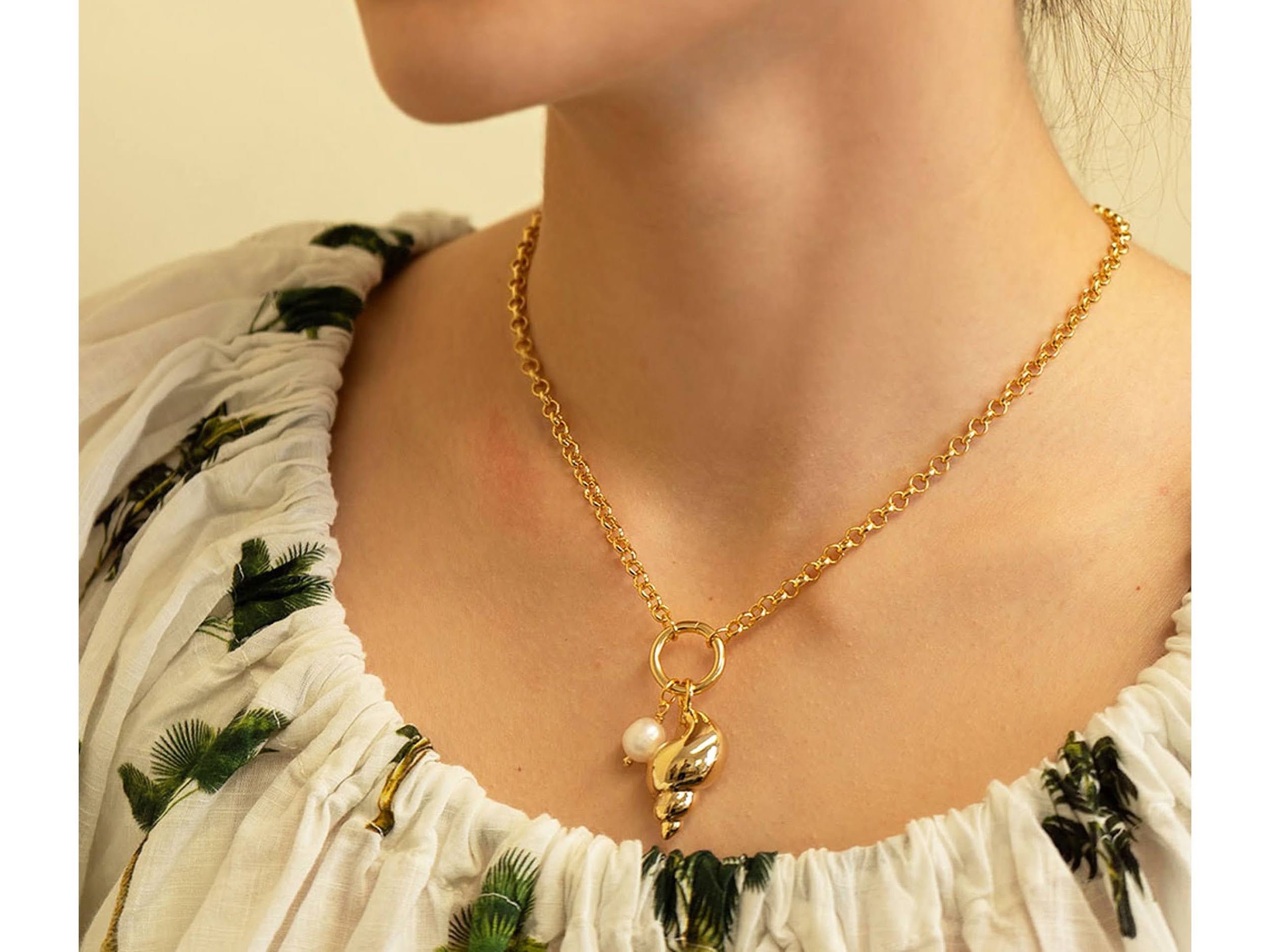 Gold Conch Shell and Pearl Necklace