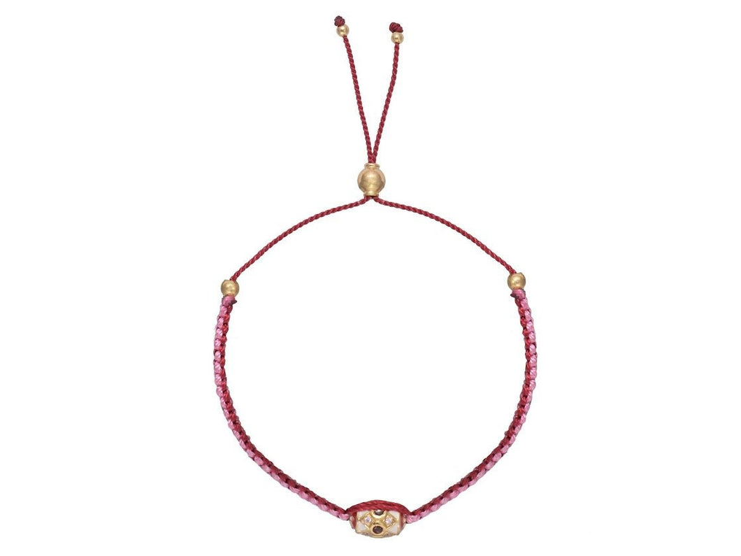 Red and Pink Thread Bracelet with Garnet Charm