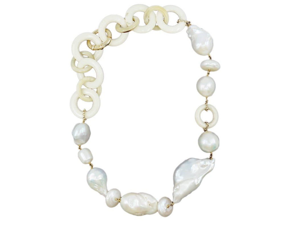 Italian Freshwater Pearl and Horn Necklace