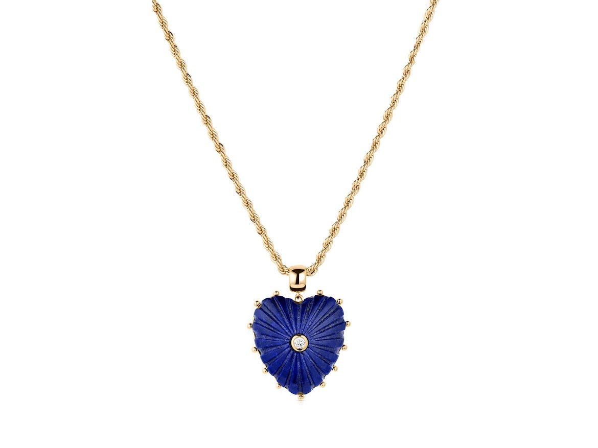 Lapis Heart Rope Necklace with CZ