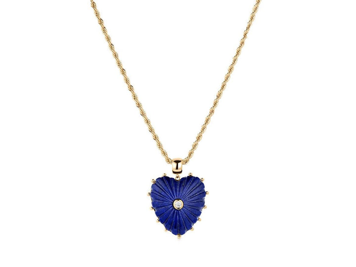 Lapis Heart Rope Necklace with CZ