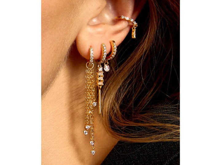 Gold Huggie Hoop Drop Earrings