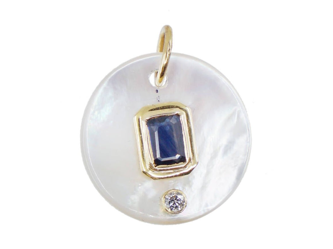 14k MOP, Sapphire, and Diamond Charm