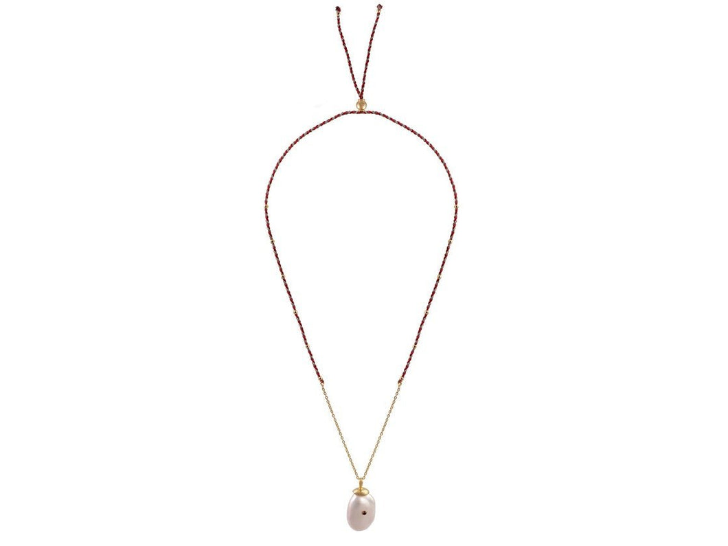 Baroque Pearl and Garnet Necklace with Bicolor Thread