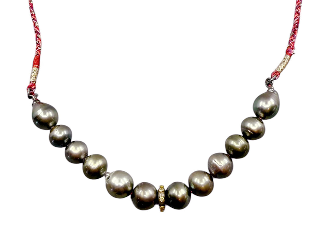 9k/SS Twelve Pearl Necklace on Silk Cord