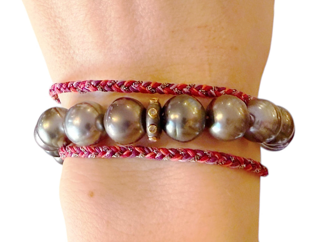 9k/SS Twelve Pearl Necklace on Silk Cord