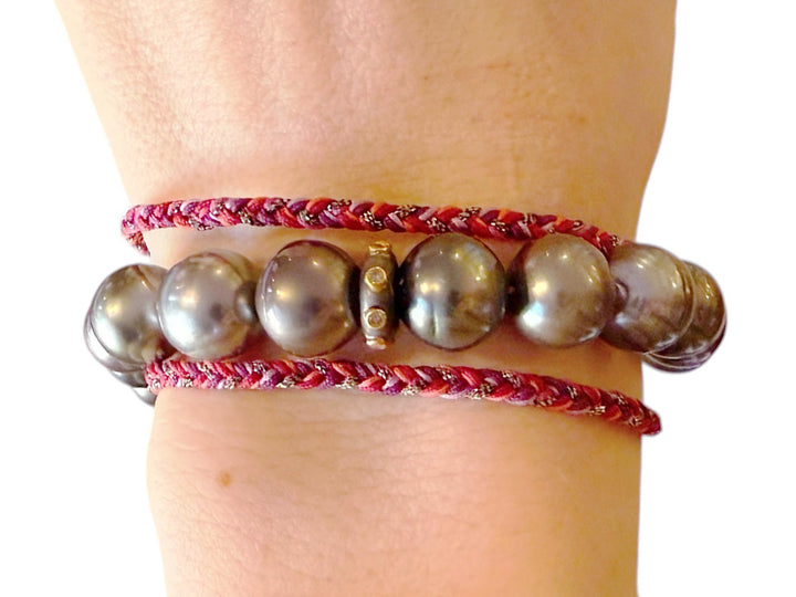 9k/SS Twelve Pearl Necklace on Silk Cord