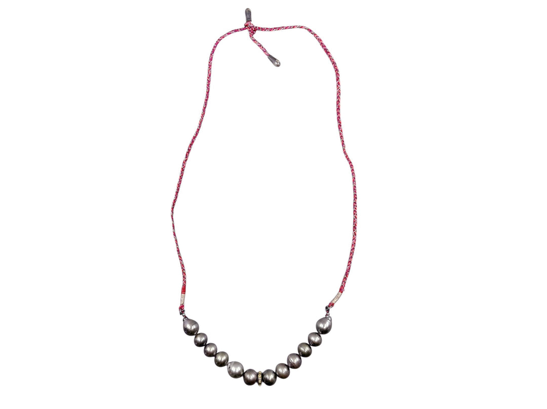 9k/SS Twelve Pearl Necklace on Silk Cord