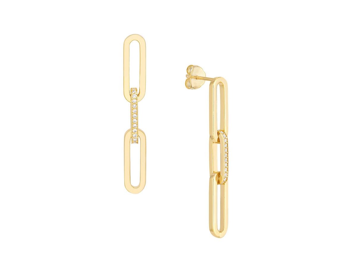 14k Linked Paper Clip Earrings with Diamonds