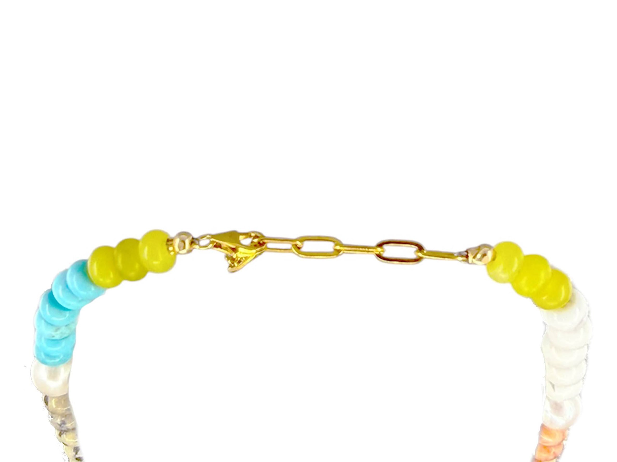 Mixed Gemstone and Pearl Necklace with Shell Charm