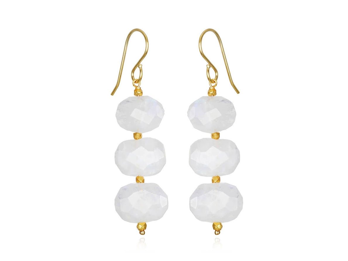 Faceted Rainbow Moonstone Drop Earrings