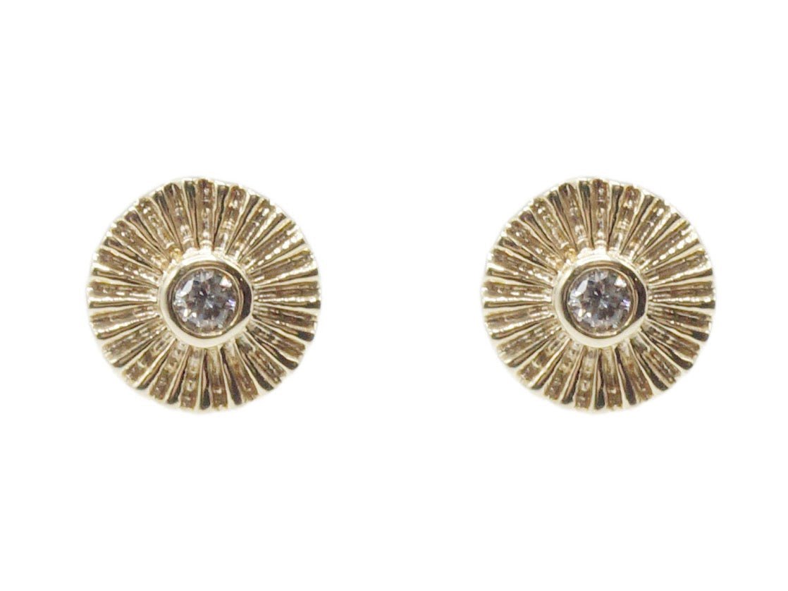 14k Sunburst Earrings with Center Diamonds