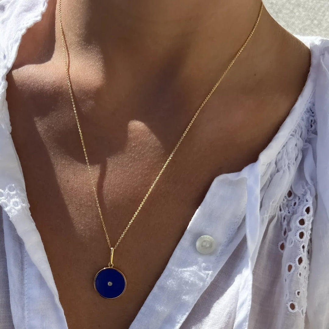 Blue Enamel Coin Necklace