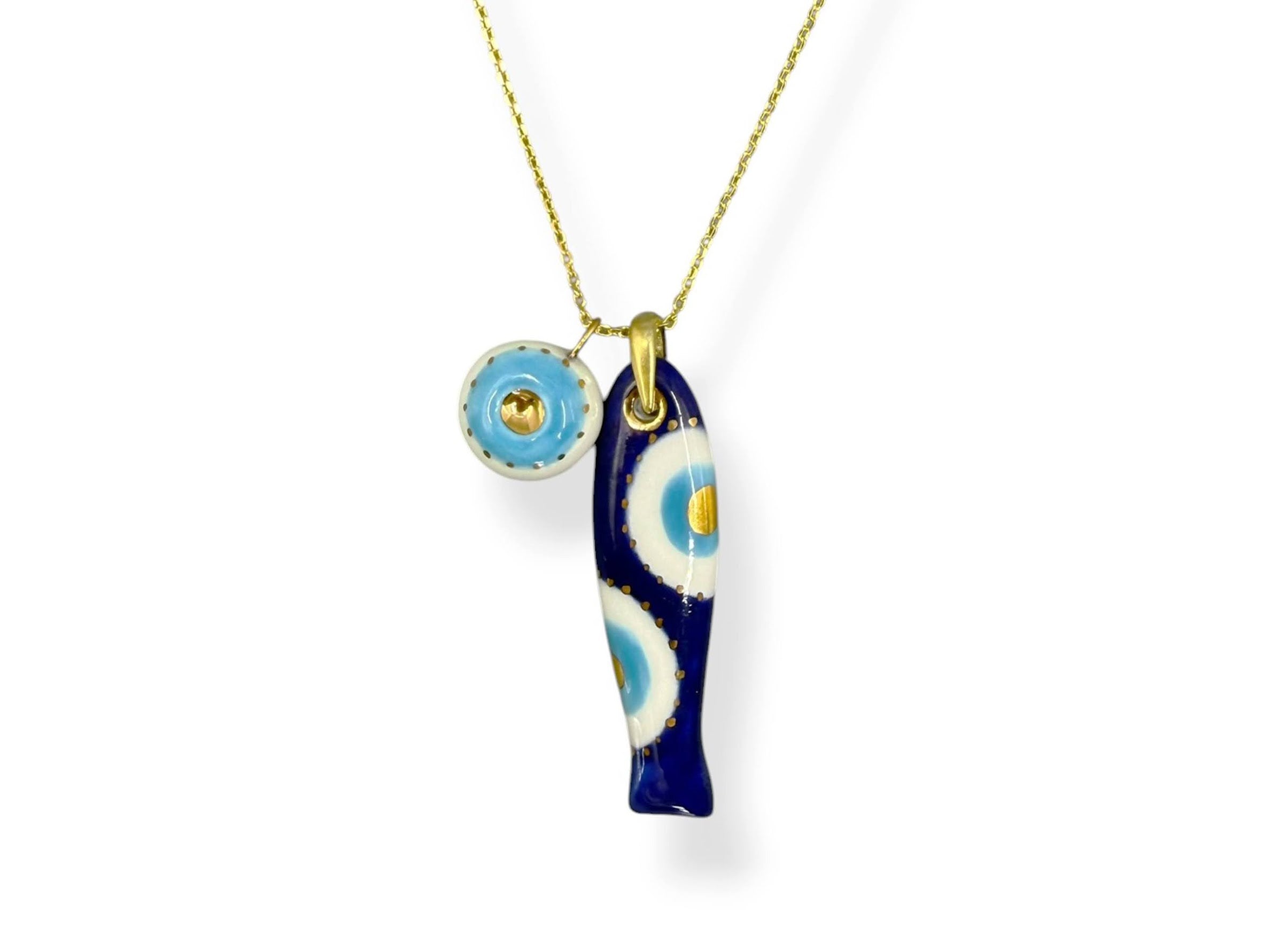 Porcelain Double Evil Eye Sardine Charm with Evil Eye Charm