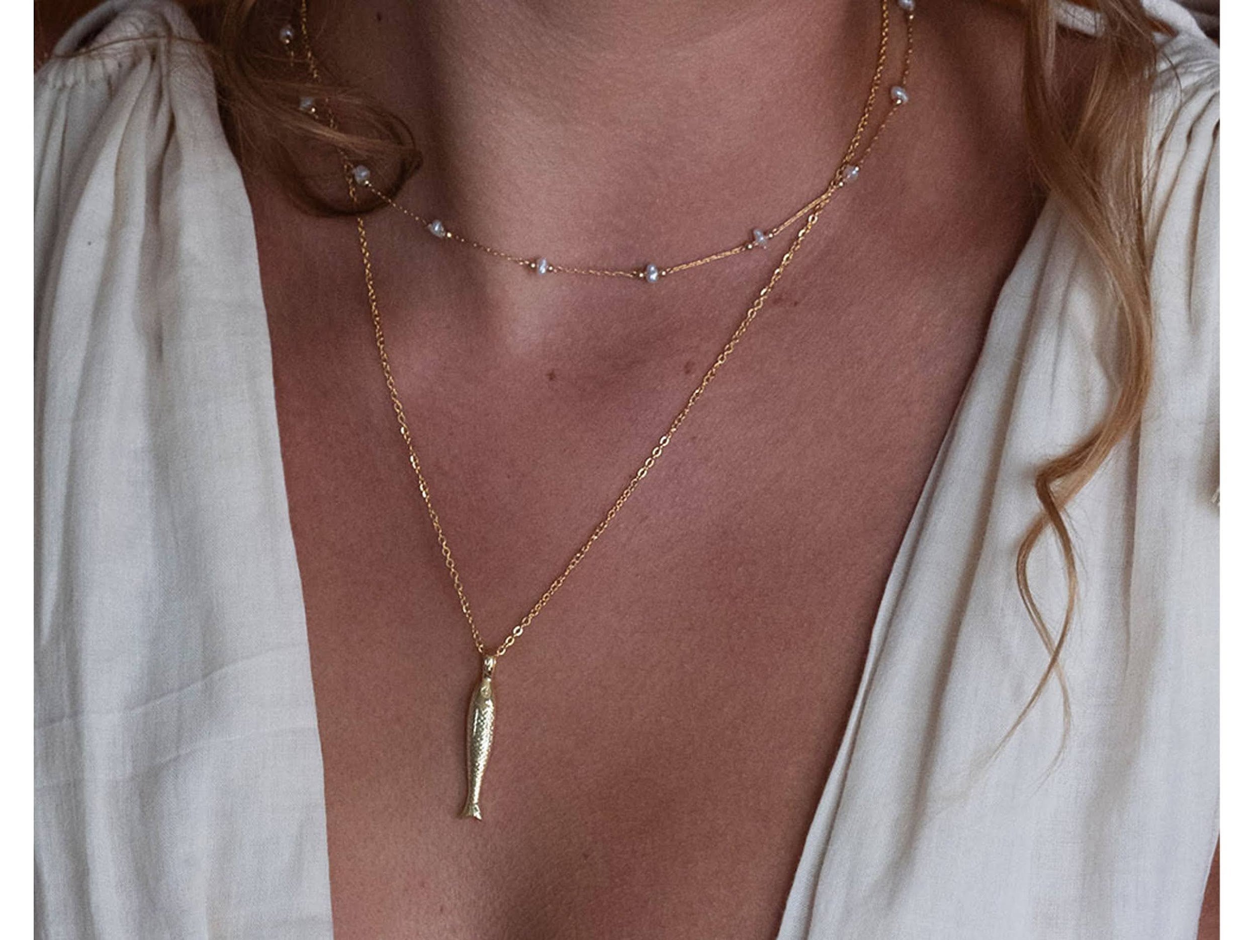 Gold Fish Charm Necklace