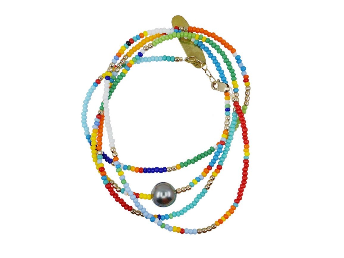 Rainbow Seed Bead Bracelet with Tahitian Pearl
