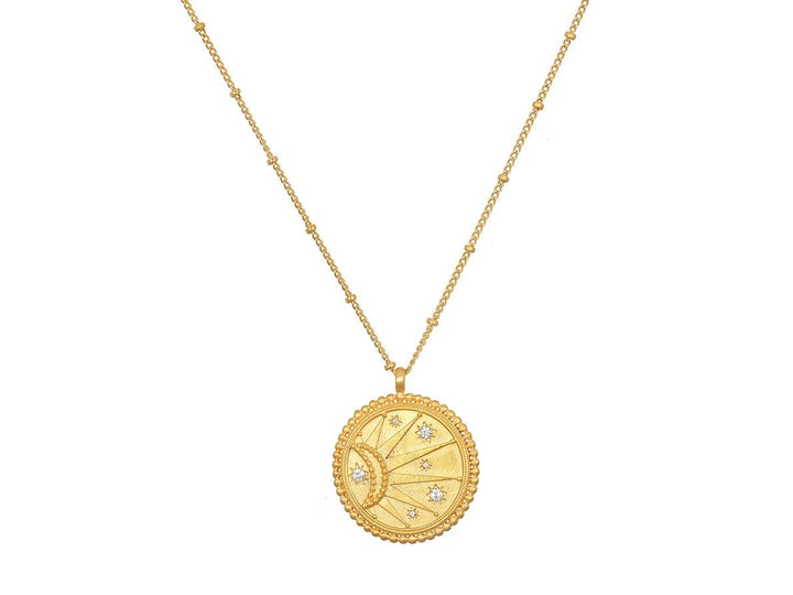 Sunburst Medallion Necklace with White Topaz