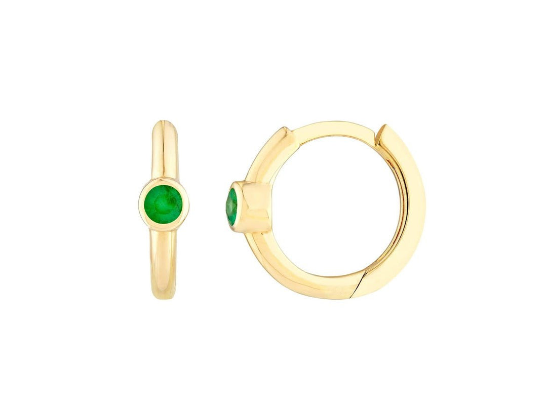 14k Hinged Huggie Hoops with Emeralds