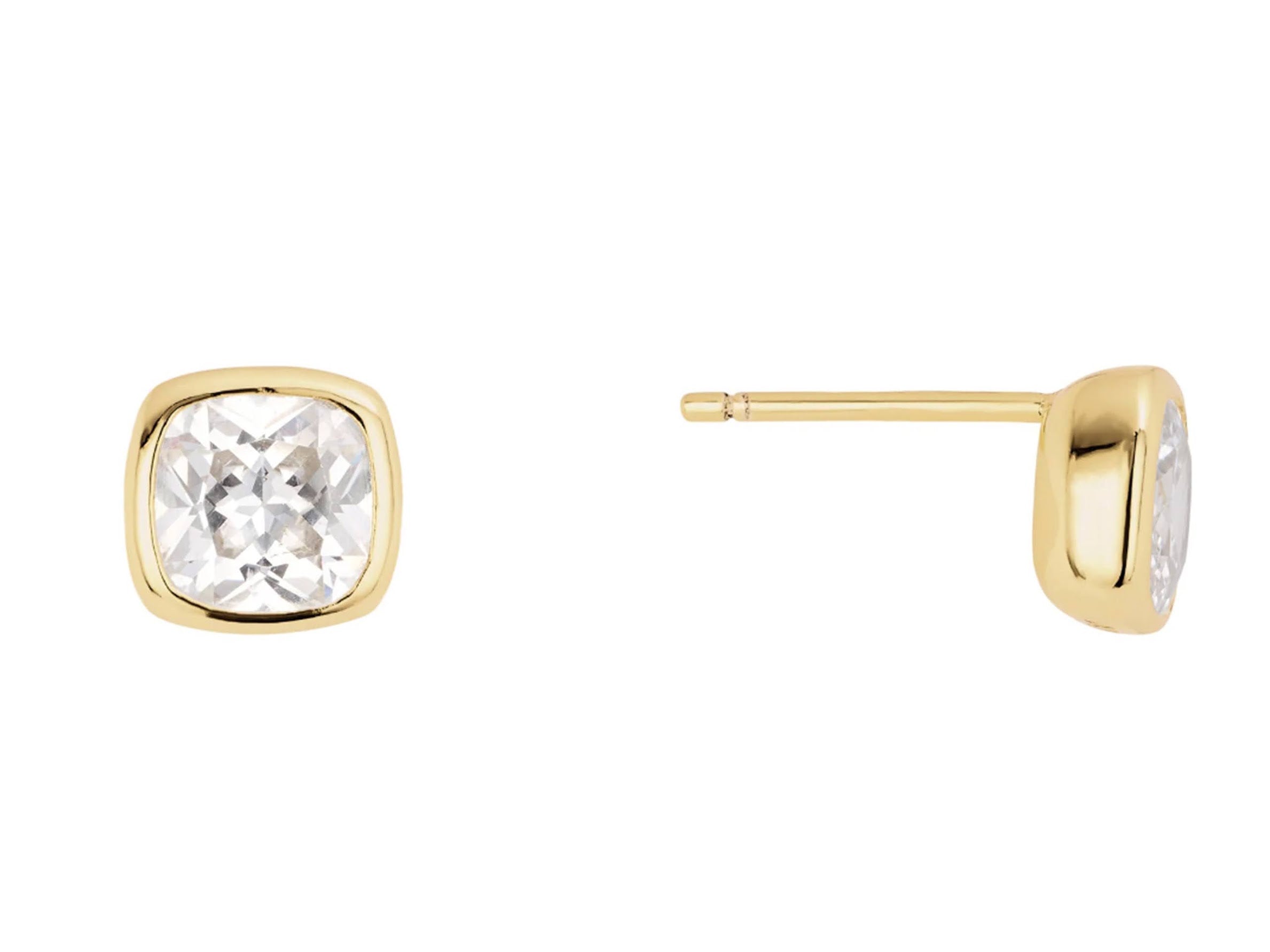 Gold and Square CZ Stud Earrings