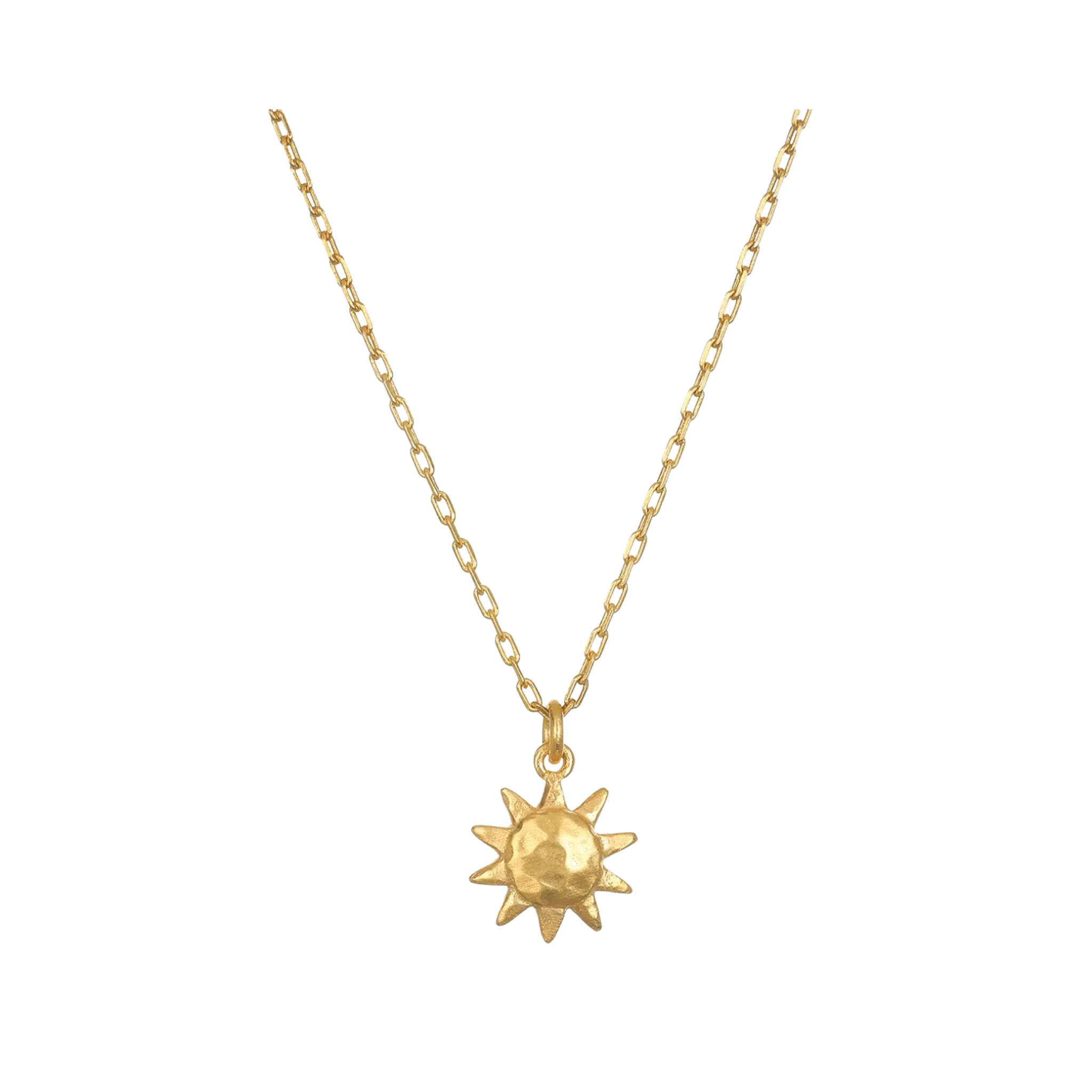 Gold Hammered Sun Charm Necklace