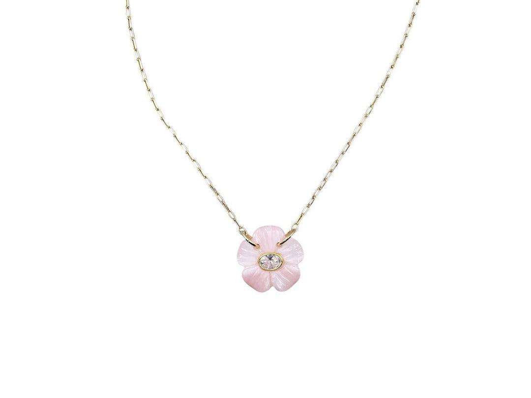 Pink Opal Joy Flower Necklace with White Topaz