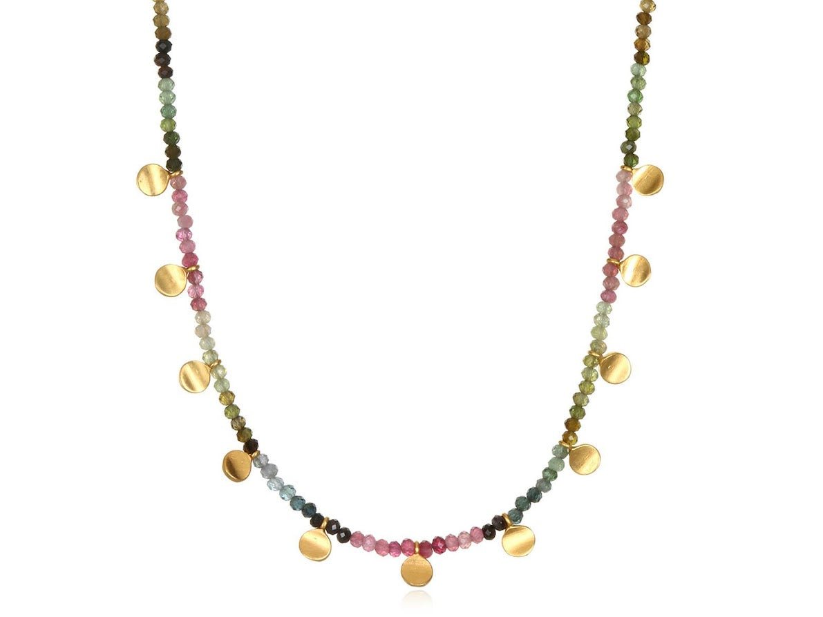 Multicolor Tourmaline Necklace with Golden Moons