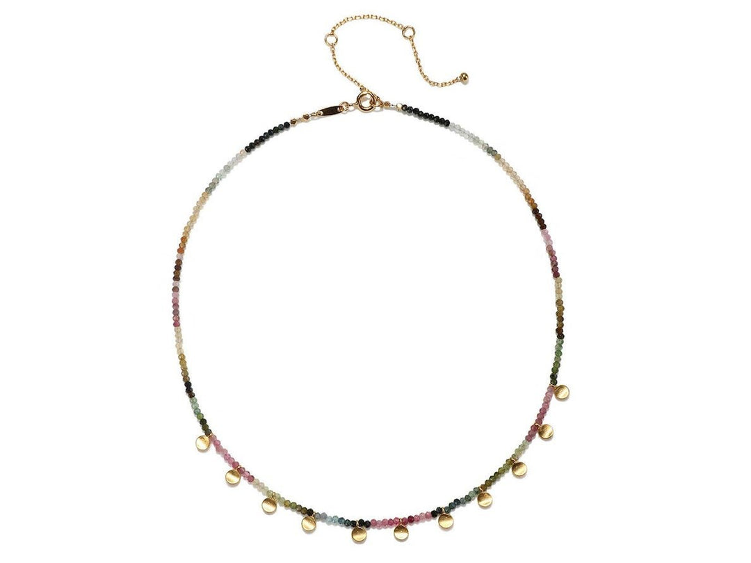 Multicolor Tourmaline Necklace with Golden Moons