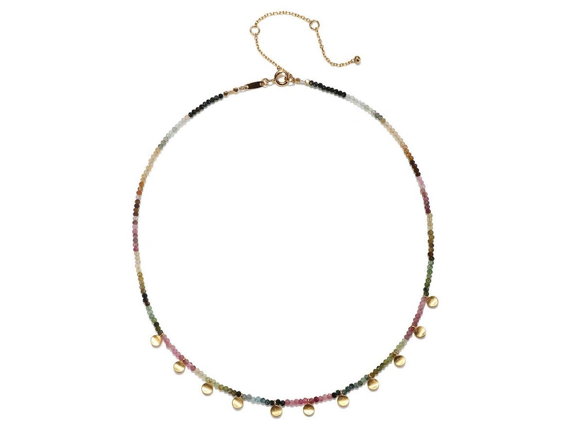 Multicolor Tourmaline Necklace with Golden Moons