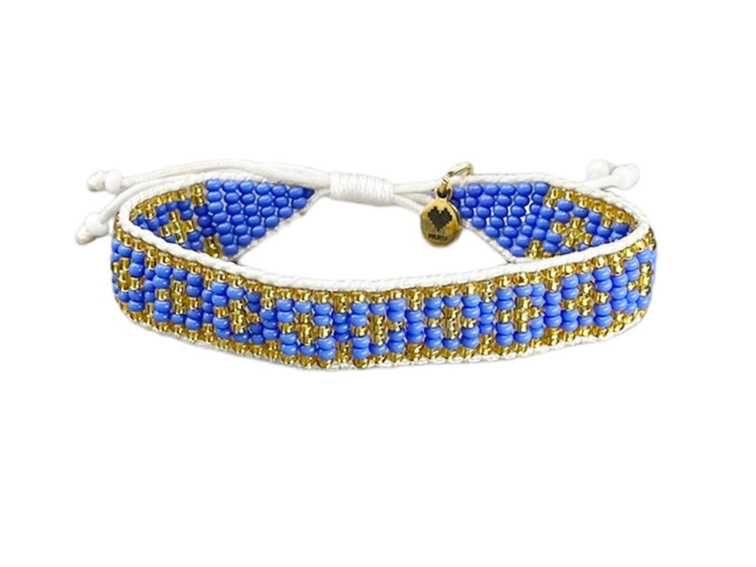 Blue, White, and Gold Beaded Bracelet