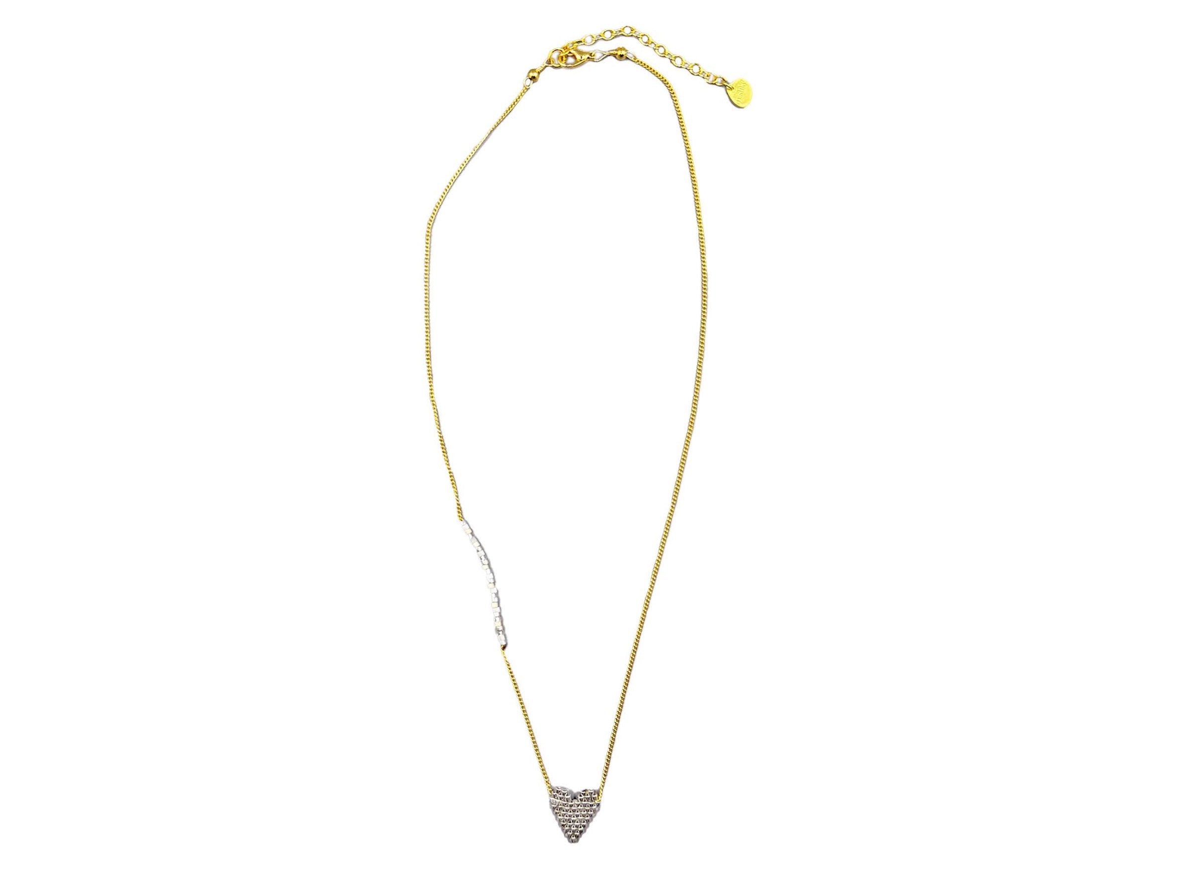 Silver Beaded Heart Necklace