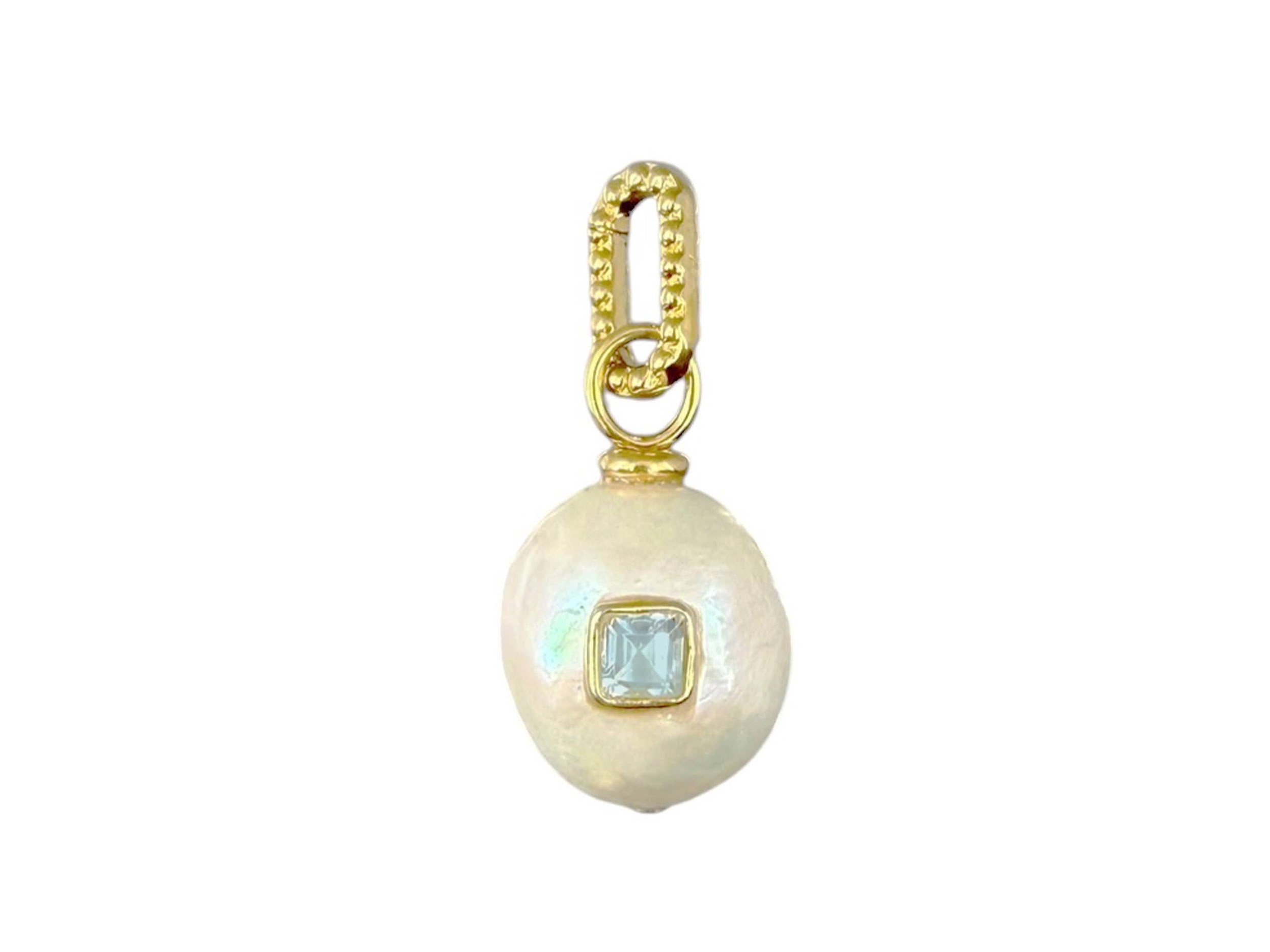 Freshwater Pearl Charm with Blue Topaz