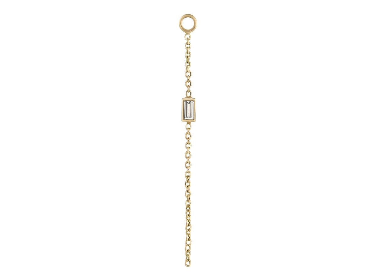 9k and Baguette White Diamond Chain Ear Charm
