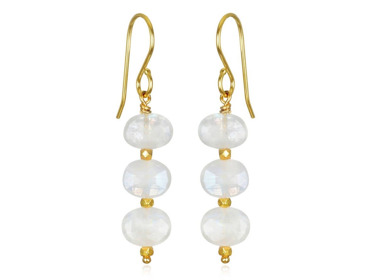 Faceted Oval Moonstone Drop Earrings