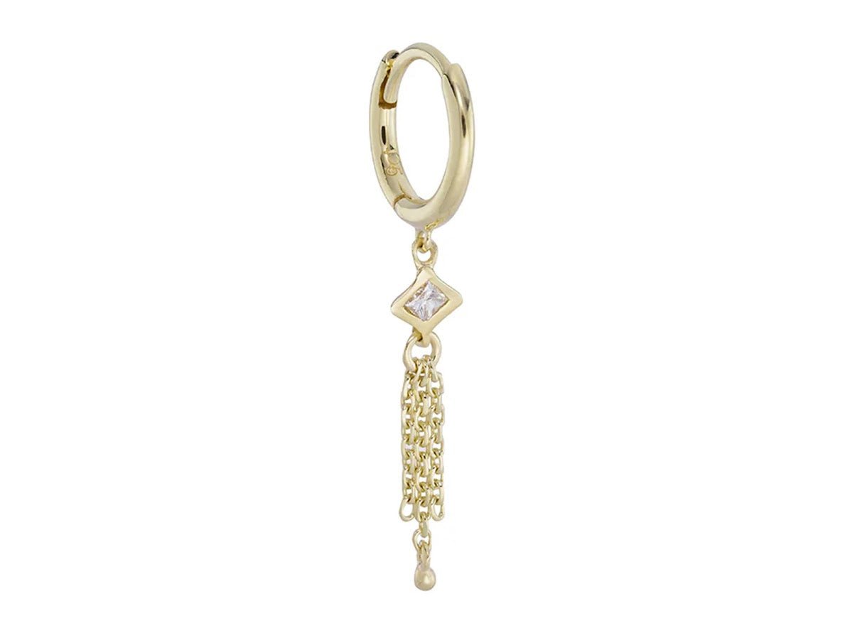 9k Huggie Hoop with Diamond and Chains