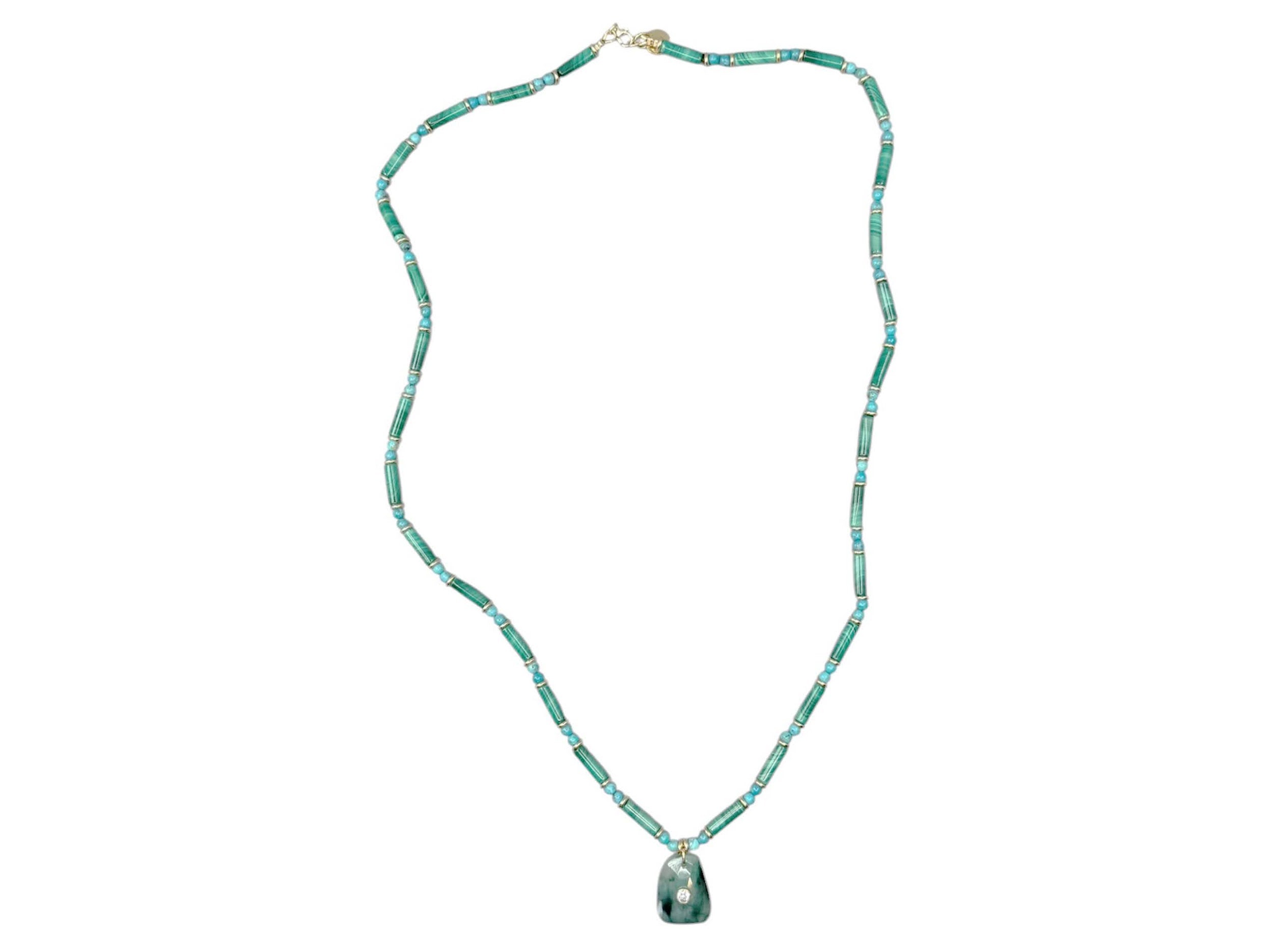 Malachite and Turquoise Necklace with Emerald Charm