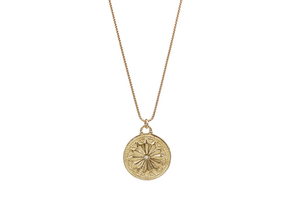 Yellow Bronze Sun Lotus Charm Necklace with Diamond